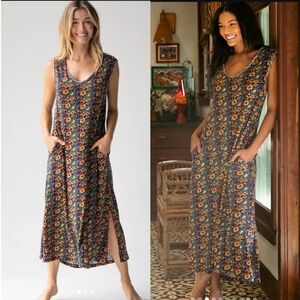 NATURAL LIFE Hangout Cotton Midi House Dress XL Floral Lounge Boho Comfy Relaxed